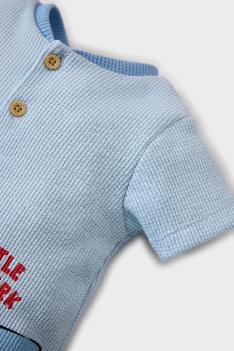 DeFacto Blue BabyBoy Baby Boy Newborn Sea Printed Waffle Jumpsuit Casual - Image 5